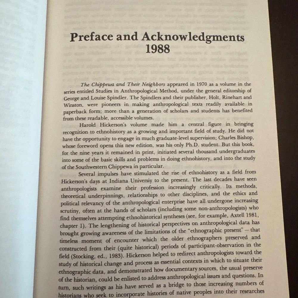 The Chippewa and Their Neighbors Ethnohistory Harold Hickerson 1988 Paperback‎